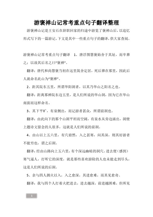 高三复习-游褒禅山记常考重点句子翻译整理