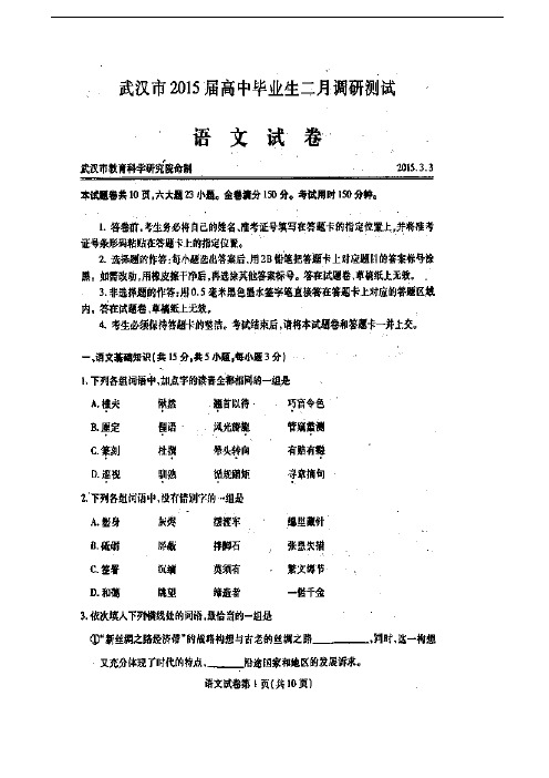湖北省武汉市2015届高三下学期二月调研测试语文试题 扫描版含答案