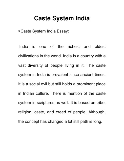 印度种姓制度 Caste System India 外国学生英语作文