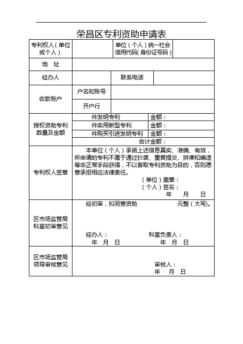 专利资助申请表