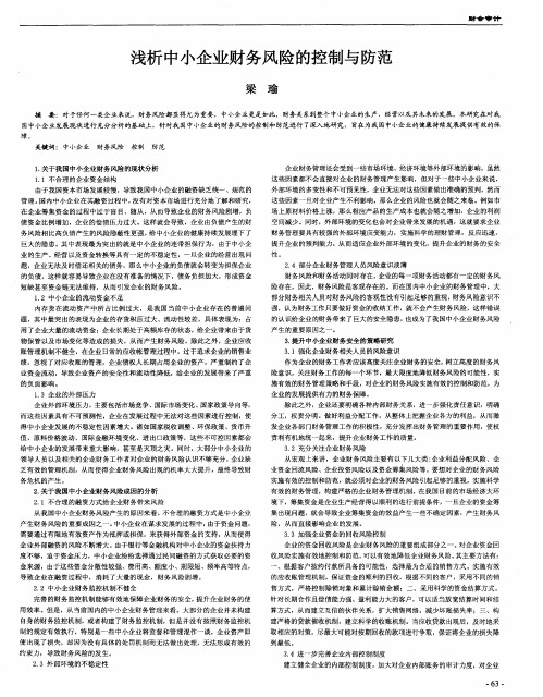 浅析中小企业财务风险的控制与防范