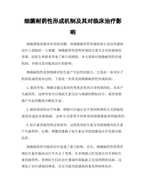 细菌耐药性形成机制及其对临床治疗影响