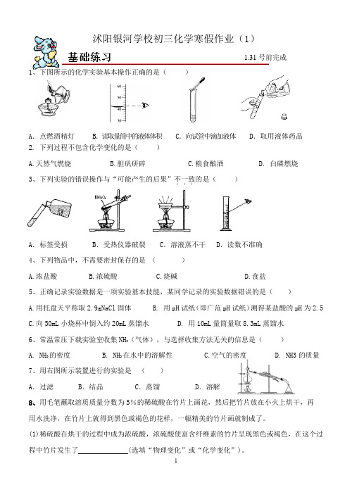 初三化学寒假作业1