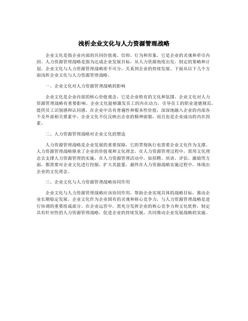 浅析企业文化与人力资源管理战略