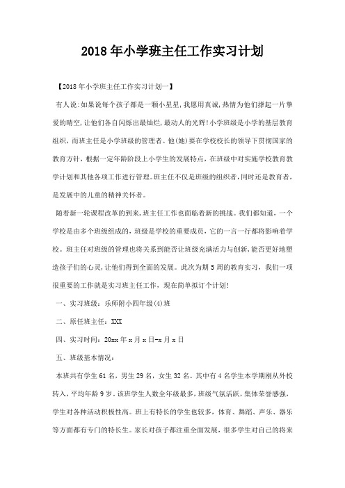 小学班主任工作实习计划