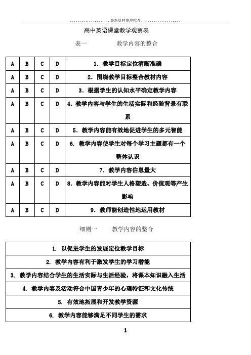 高中英语课堂教学观察量表