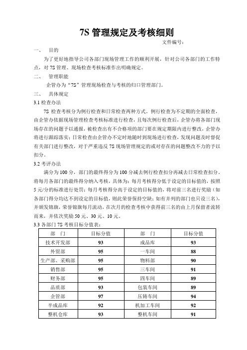 7S管理规定及考核细则