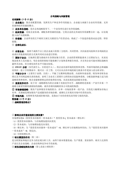 公司战略与风险管理重点