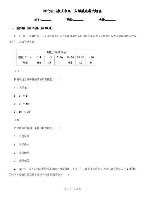 河北省石家庄市高三入学摸底考试地理