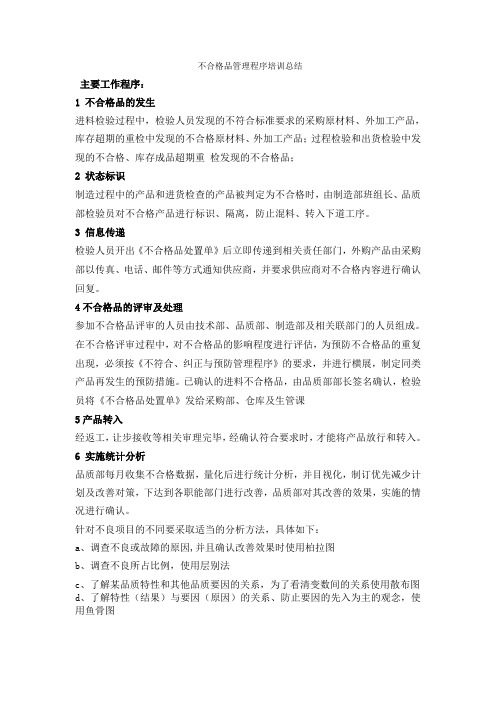 不合格品管理程序培训总结