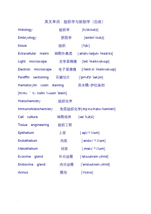 组织学与胚胎学单词