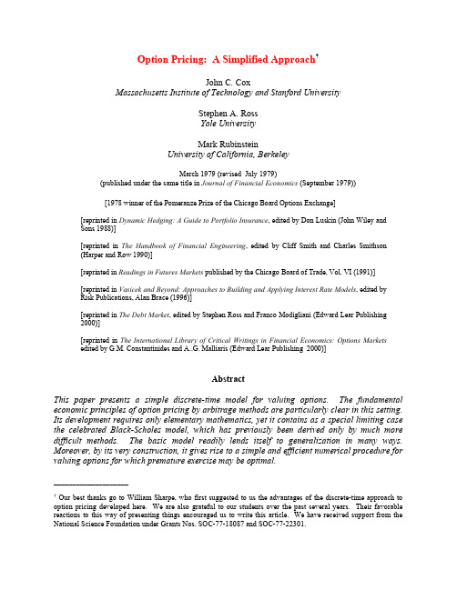 Option pricing a simplified approach