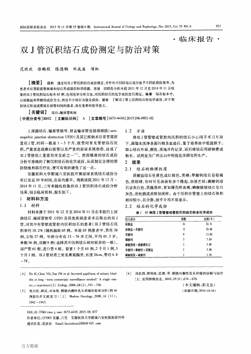 2015-国际泌尿系统杂志-双J管沉积结石成份测定与防治对策