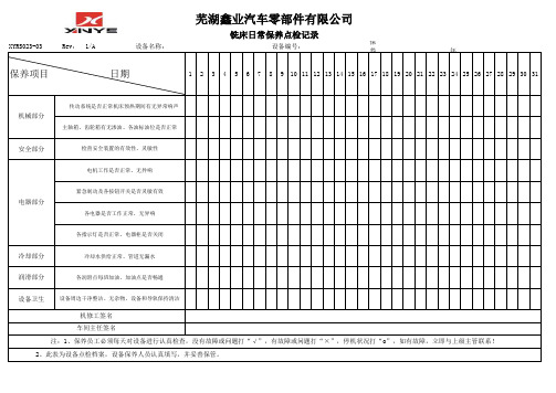 铣床日常点检记录表