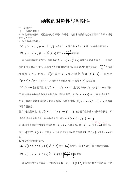 高中数学讲义： 函数的对称性与周期性