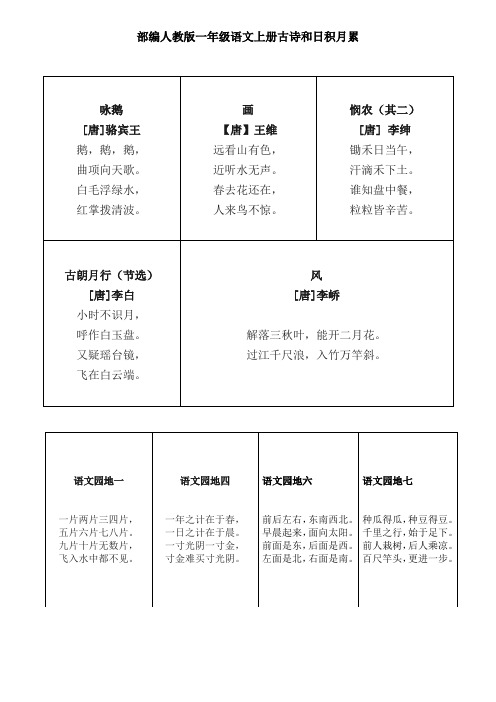 部编人教版一年级语文全册古诗和日积月累(已整理好)