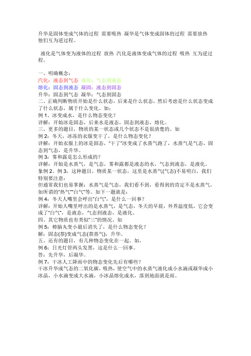 怎样辨别汽化,液化,熔化,凝固,升华和凝华这六种物态之间的转换？