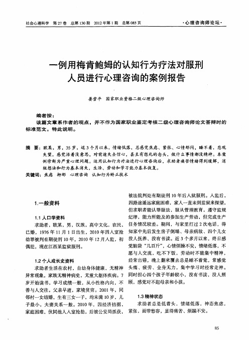 一例用梅肯鲍姆的认知行为疗法对服刑人员进行心理咨询的案例报告