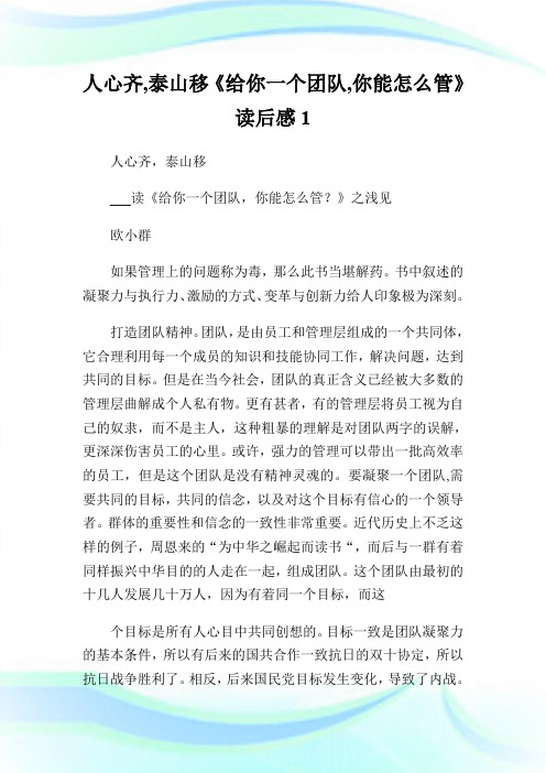 人心齐,泰山移《给你一个团队,你能怎么管》读后感1.doc