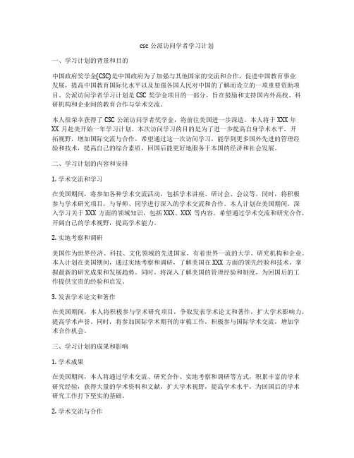 csc公派访问学者学习计划