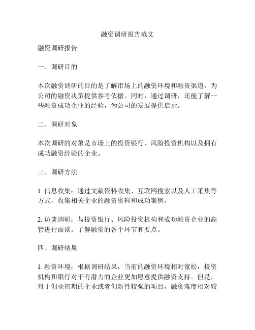 融资调研报告范文