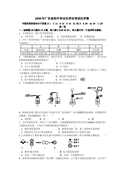 2006年广东省中考化学试题
