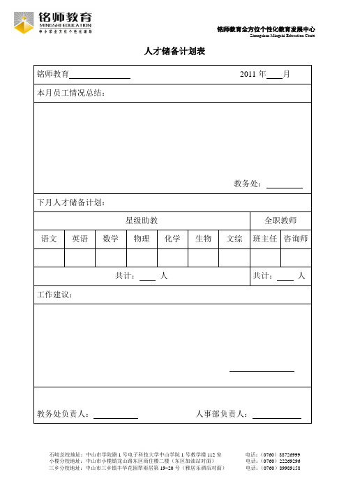 人才储备计划表