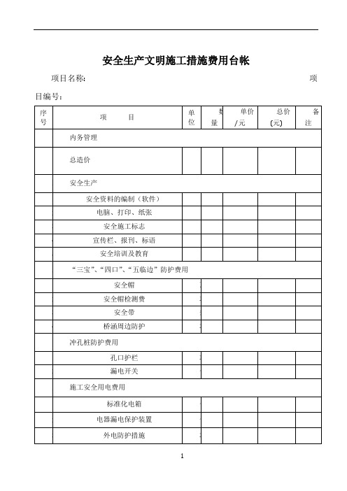 安全文明施工措施费台帐范本