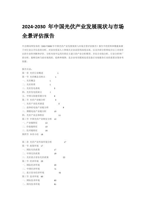 2024-2030年中国光伏产业发展现状与市场全景评估报告