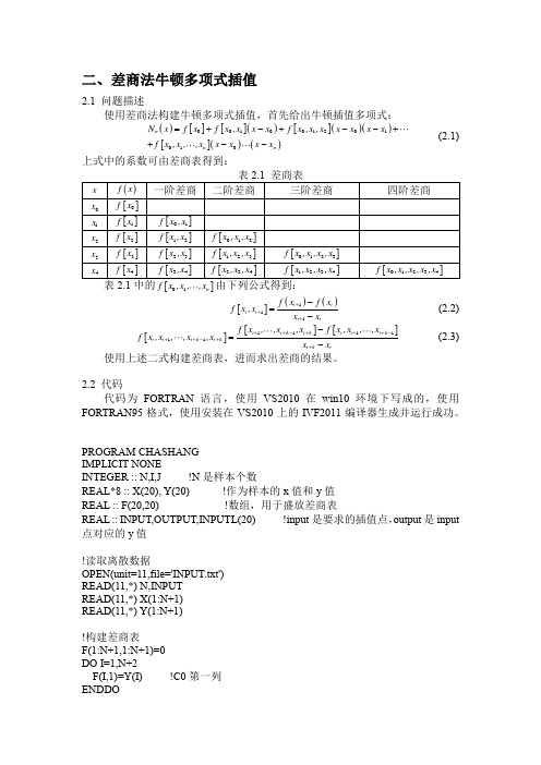 差商法牛顿多项式插值