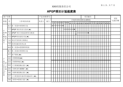 APQP项目计划进度表