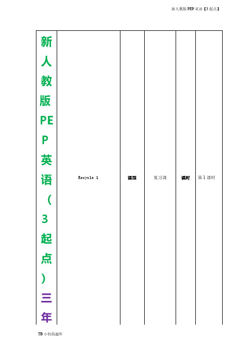 新人教版PEP上海牛津3起点英语三年级上册Recycle1课时练试卷习题
