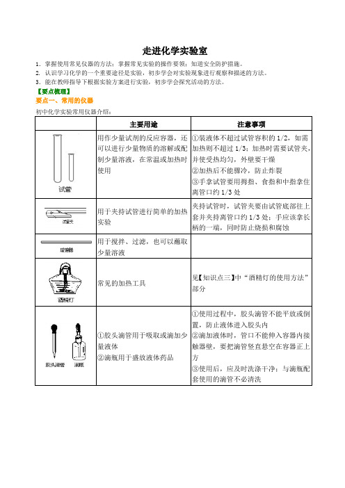 九年级上     化学实验   (提纲、例题、练习、解析)