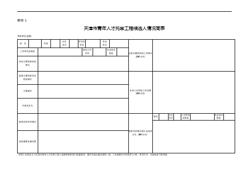 天津市青年人才托举工程候选人情况简表【模板】
