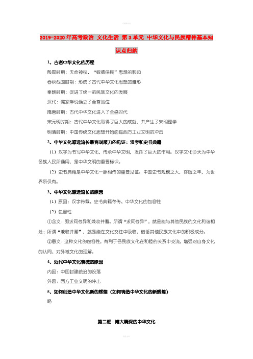 2019-2020年高考政治 文化生活 第3单元 中华文化与民族精神基本知识点归纳