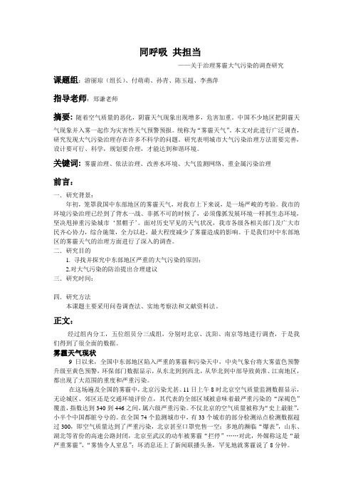 雾霾课题研究报告
