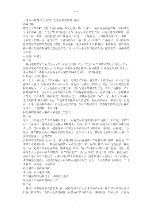 《使命召唤5：战争世界》单人模式通关全攻略