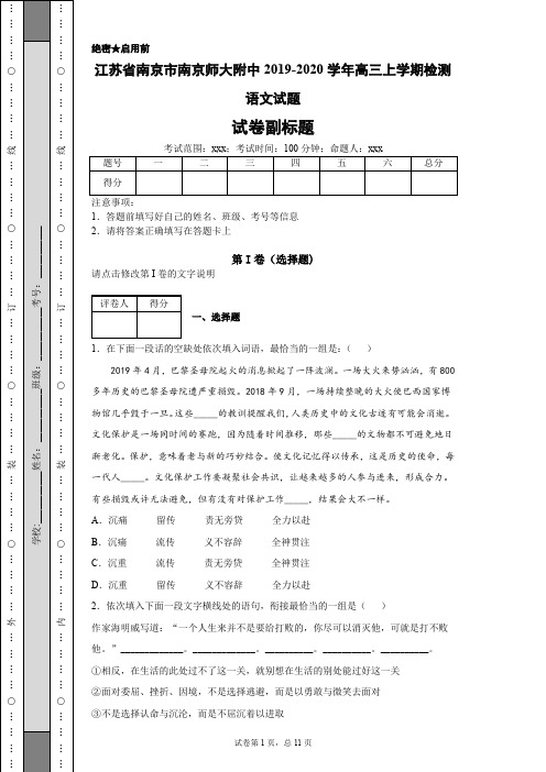 江苏省南京市南京师大附中2019-2020学年高三上学期检测语文试题