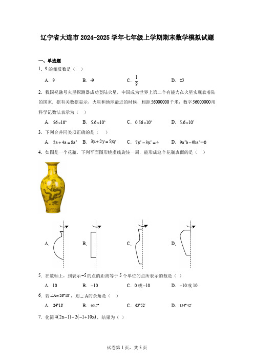 辽宁省大连市2024-2025学年七年级上学期期末数学模拟试题