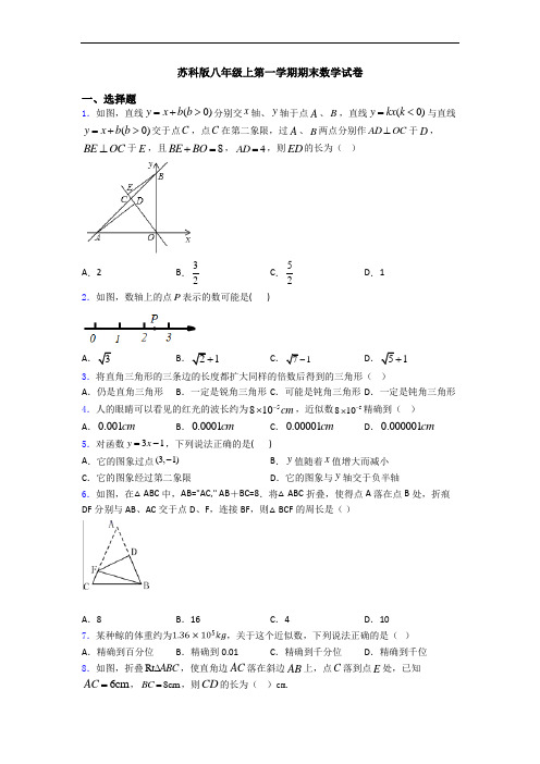 苏科版八年级上第一学期期末数学试卷