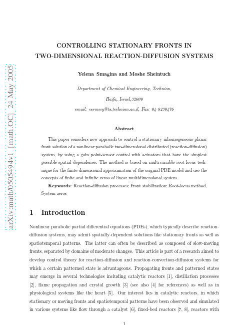 Controlling Stationary Fronts in Two-Dimensional Reaction-Diffusion Systems