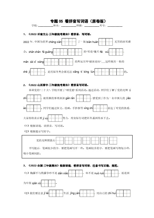 专题05 看拼音写词语-语文专项训练试卷(原卷版)(1)