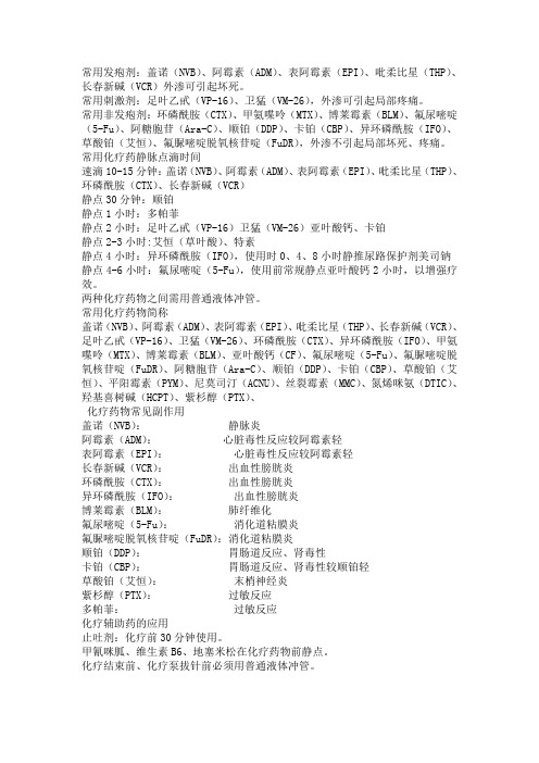 常见化疗药物外渗毒副作用
