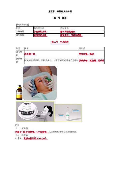【初级护师-外科护理学(2020)】讲义 5、麻醉病人的护理
