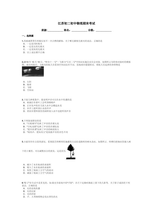 江苏初二初中物理期末考试带答案解析
