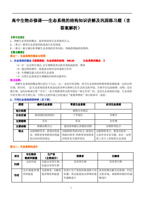 高中生物必修课---生态系统的结构知识讲解及巩固练习题(含答案解析)
