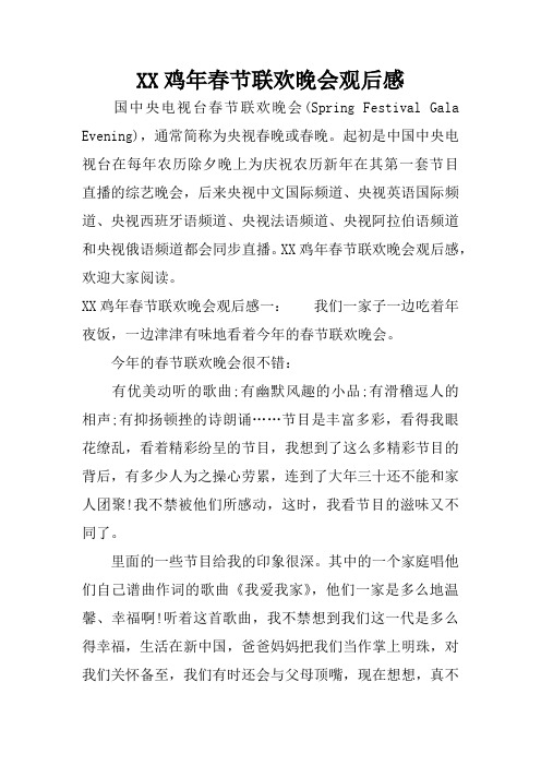 XX鸡年春节联欢晚会观后感