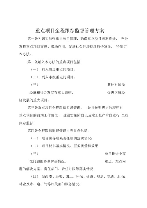 重点项目全程跟踪监督管理方案