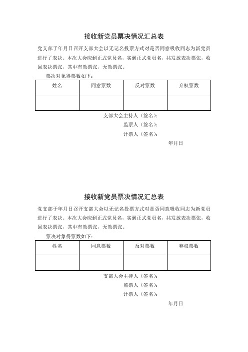接收新党员票决情况汇总表