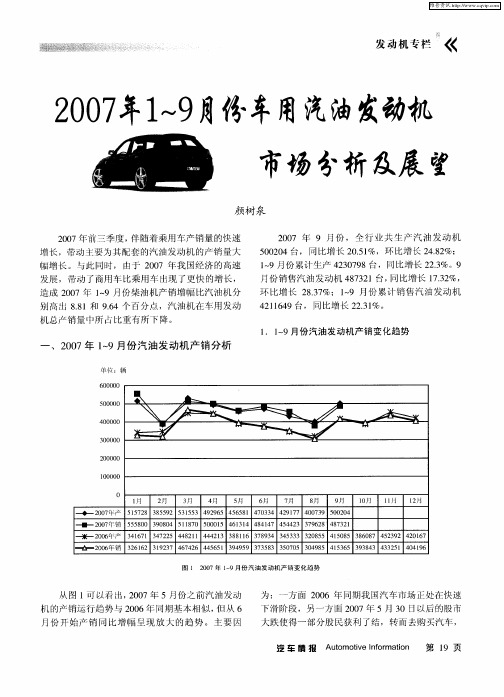 2007年1—9月份车用汽油发动机市场分析及展望